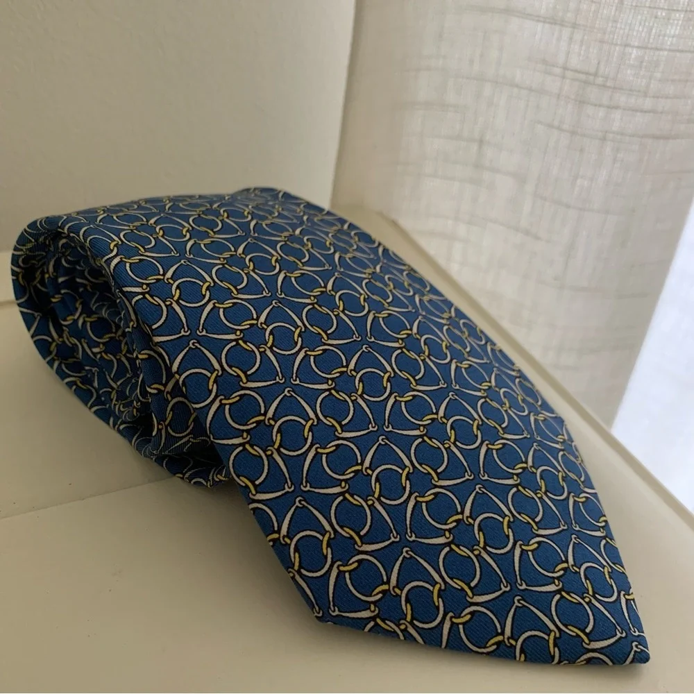 Hermes Horse Bit Blue Silk Tie - Picture 6 of 6